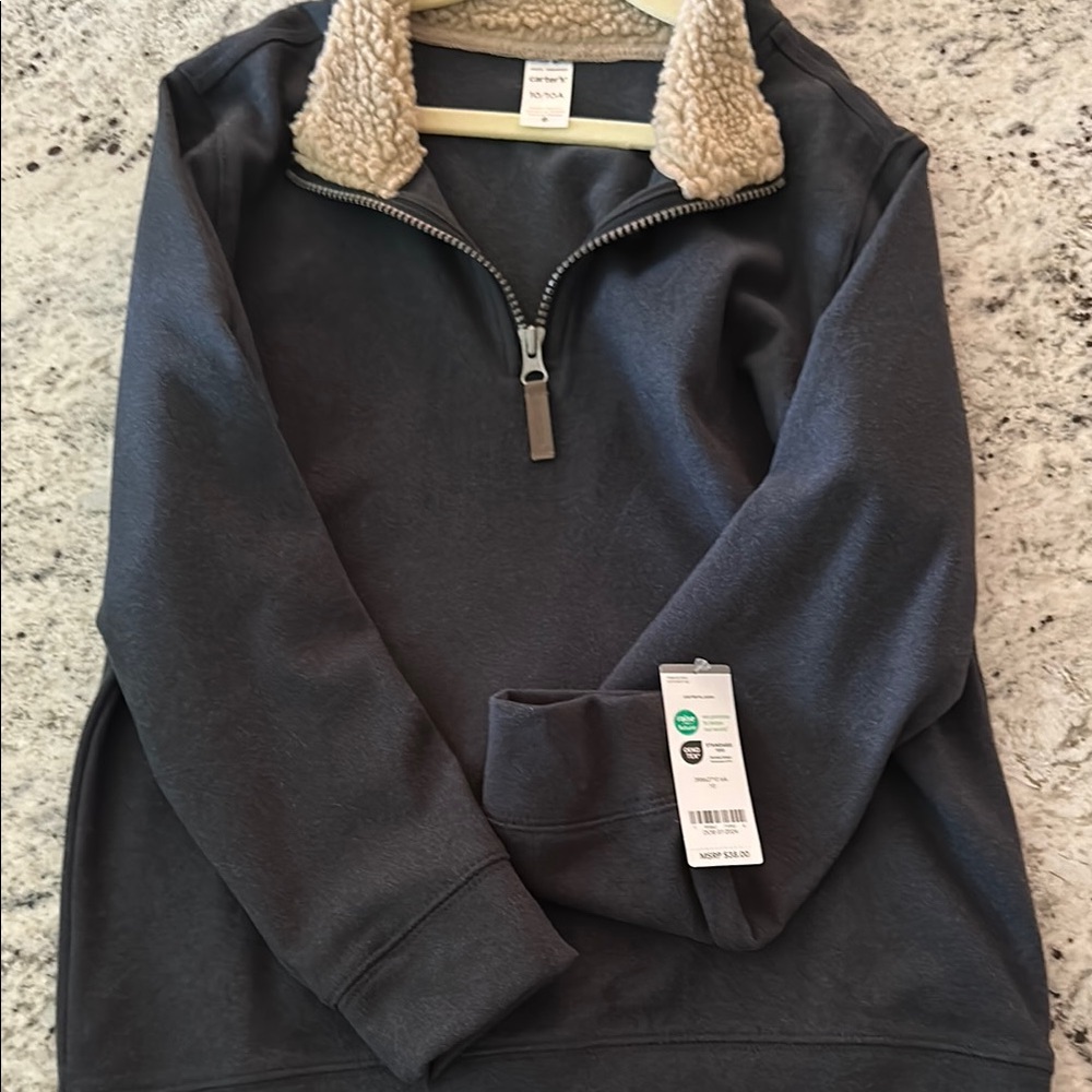 Boys Carters size 10 quarter zip / Sherpa  collar knit shirt - charcoal gray